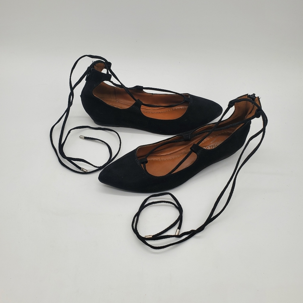 Candies Tie Ankle Black Velvet Ballet Flats Size 7